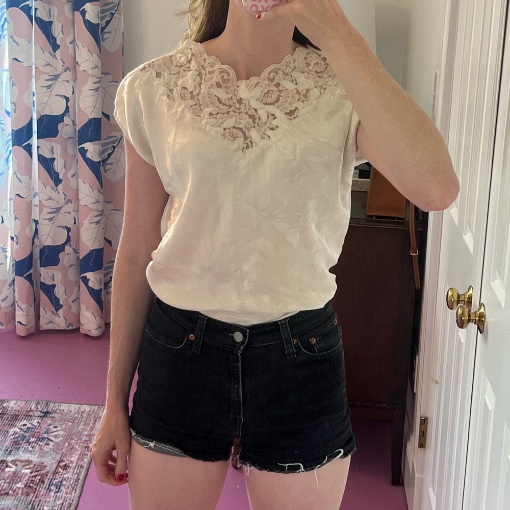 Vintage lace and satin Elegant Cream Lace Women's Top